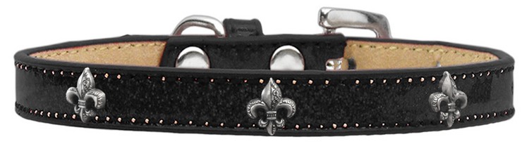 Silver Fleur De Lis Widget Dog Collar Black Ice Cream Size 14